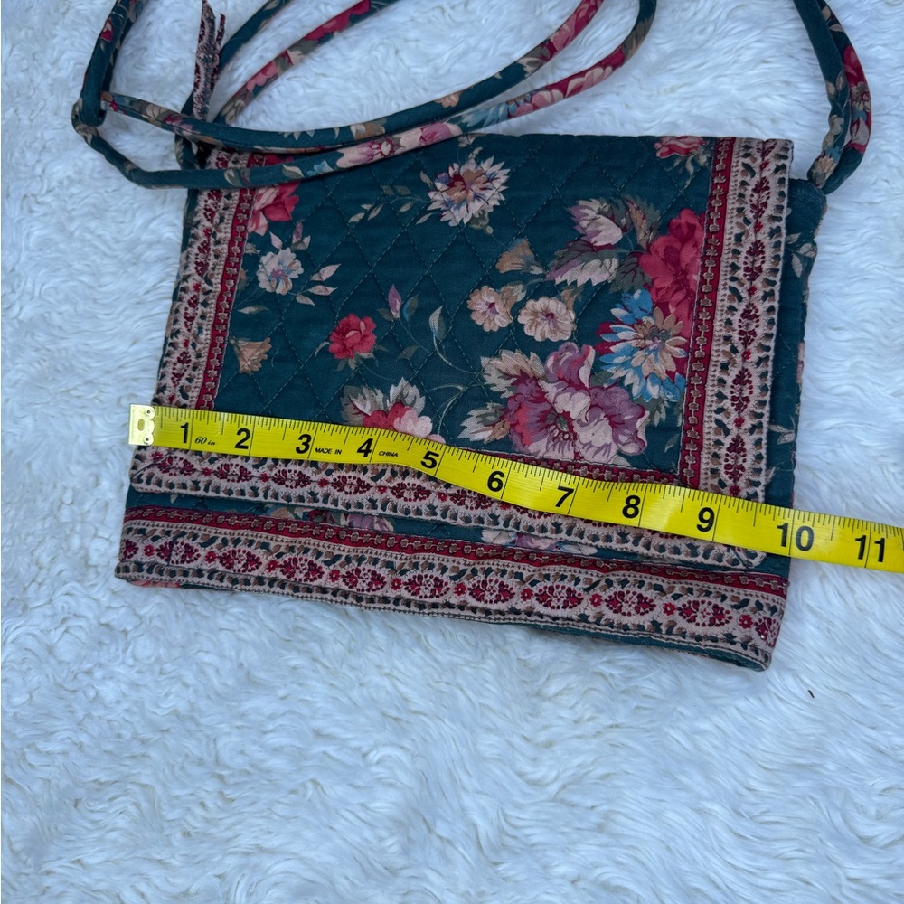 Vintage 80's Vera Bradley Prairie Rose Bag Indiana Tag Floral Flat Crossbody Gre - Picture 3 of 14